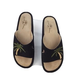 Tommy Bahama Flat Slide Sandals With Tropical Palm Tree Womens 10 Navy